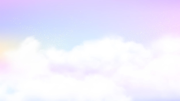 pastel sky background white clouds on rainbow color backdrop magic nature realistic cotton fluffy cloud vector banner template
