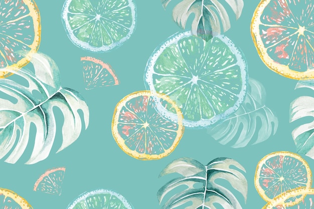 Pattern of tropical botanical with watercolor for fabric and wallpaper.Fruit orange and background.