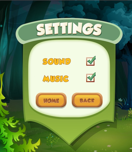 Pause menu scene pop up with sound music and buttons Game ui complete menu