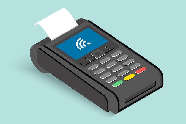 payment bank terminal with receipt in a flat design