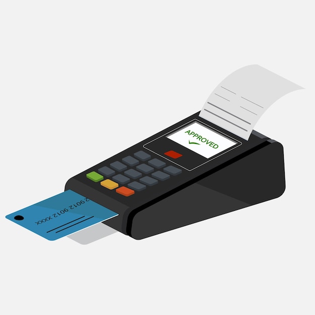 payment machine of debit card and credit card invoice payment conceptnflat vector illustration