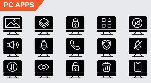 pc apps vector icons on white background