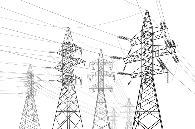 Vector pecat'high voltage transmission systems electric pole power lines a network of interconnected