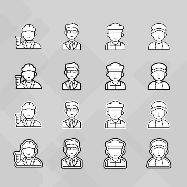 People avatar icons set profession job labor day flat with outline for website sosical media