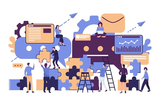 people connecting a puzzle teamwork symbol coopertive partnership join a team vector flat illustration