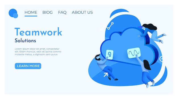 People fly around cloud sign Hosting cloud storage or data downloading concept Landing page