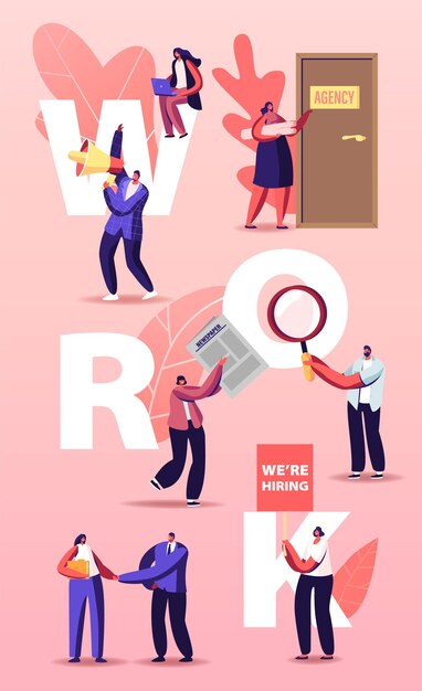 People Hiring Work illustration. Characters Searching Job in Newspaper Ads and Online