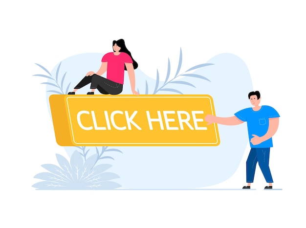 people press button with text click here click button for app and web design