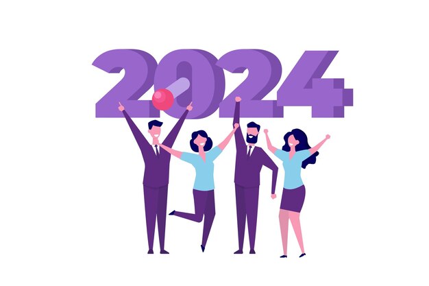 People start 2024 year concept Vector illustrations for banner website landing page flyer