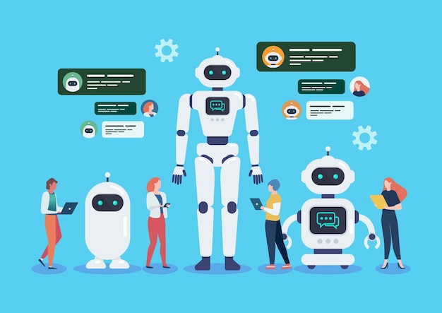 People with Android Robots Artificial intelligence chat bot