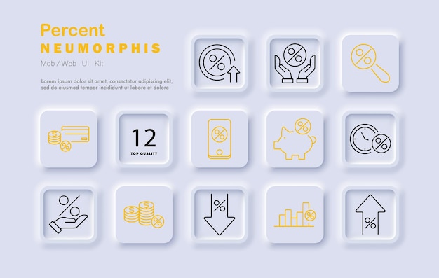 Percent set icon Percentage currency savings financial growth credit card piggy bank loan interest rate discount budget cash money economy investment banking finance wealth