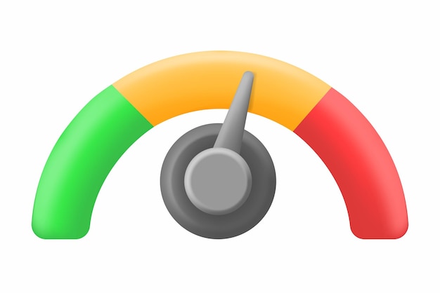 Performance meter icon showing progress levels credit score speed risk 3d vector illustration
