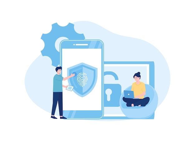 person is opening fingerprint to unlock trending concept flat illustration