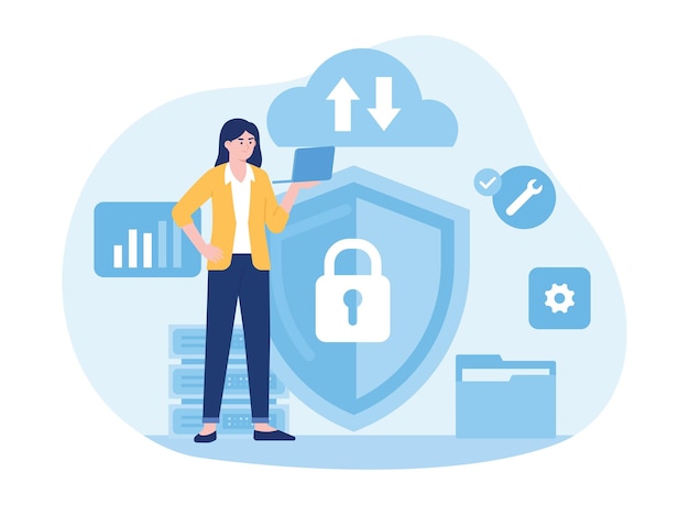 personal data security cyber data security online concept flat illustration