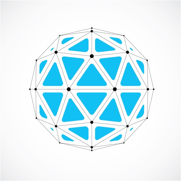 Perspective technology shape with black lines and dots connected, polygonal wireframe object. Abstract faceted element isolated on white for use as design structure on communication technology theme