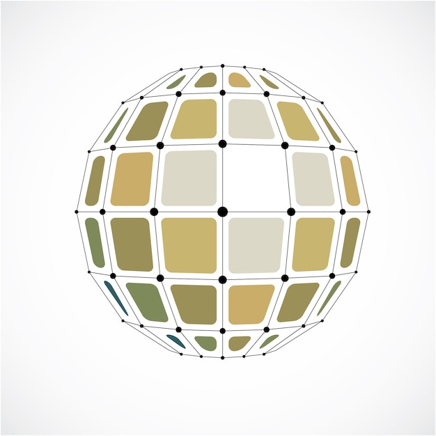 Perspective technology shape with black lines and dots connected, polygonal wireframe object. Abstract yellow faceted element for use as design structure on communication technology theme