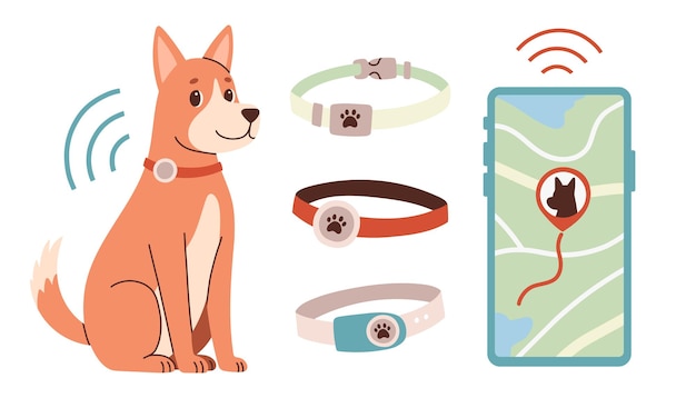 pet gps tracker gps tracking for a walking dog a smartphone with a map shows the movement of pets a