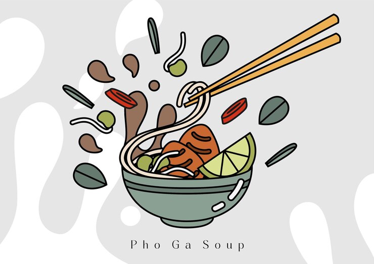 Vector phở gà món súp gà việt nam