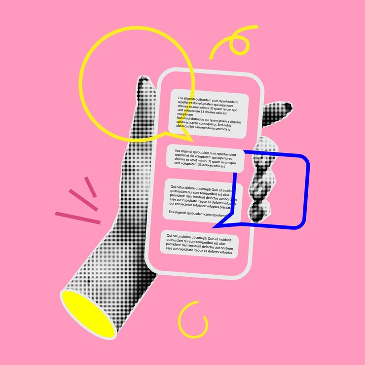 Vector phone in hand retro collage halftone retro style