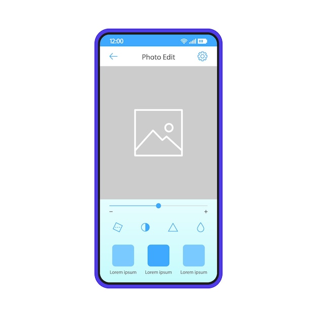 Photo editing smartphone app vector template