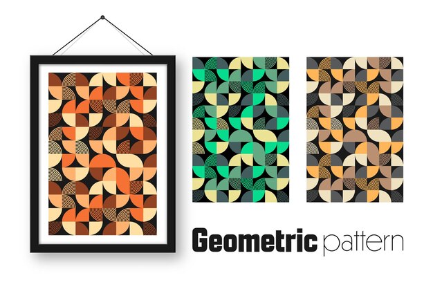 Picture frame with geometric trendy pattern bauhaus style modern background simple elements retro