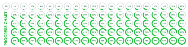 Pie charts load indicators from 0 to 100 They show processes such as progress completion loading and unloading of data