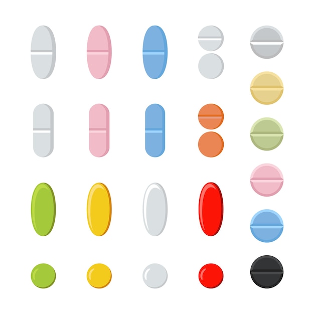 pills flat icon isolated on white background vector illustration set of medical pills capsules