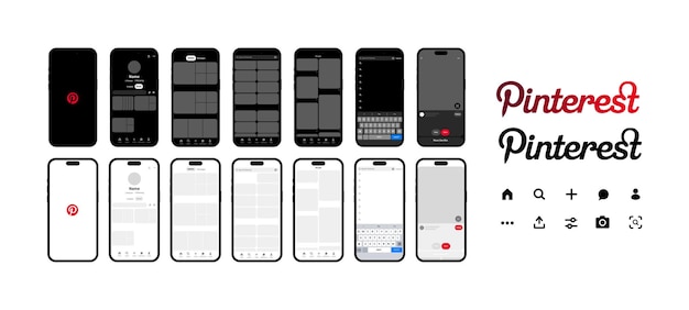 Pinterest app on iphone Application theme Dark and light mode Interface buttons set iPhone social network app mockup Social media application user interface template