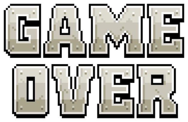 Pixel art GAME OVER text with metallic texture in 8bit style