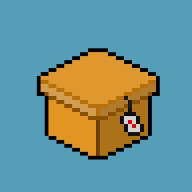pixel art of cardboard box with sale tag