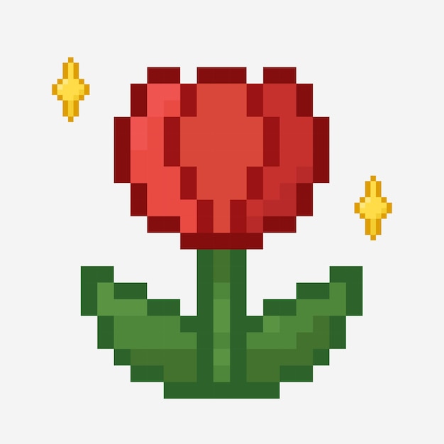 pixel art tulip flower vector with sparkling 8 bit style
