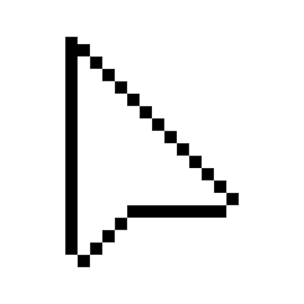 Pixel cursor icon in retro 8bit style simple black pixel click pointer symbol for digital interfaces