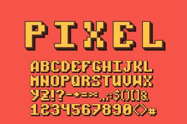 pixel font alphabet design retro 3d effect
