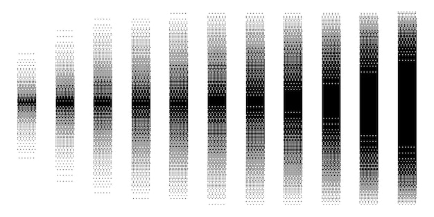 Pixel gradient fade pattern Digital halftone gradients strips with dithering dots patterns retro pixelated dividers and bitmap fading color transition shading effects Dotted textures vector set