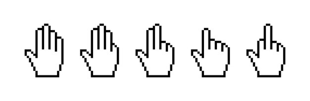 Pixel hand set icons Linear style Vector icons