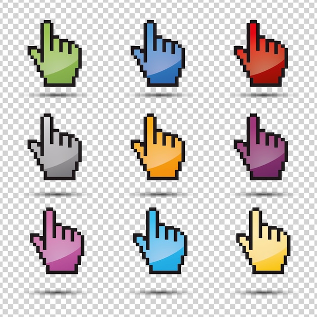 Pixel hand vector icon set 3d ok symbol in different colors on checked transparent background Vector illustration Eps 10 vector file