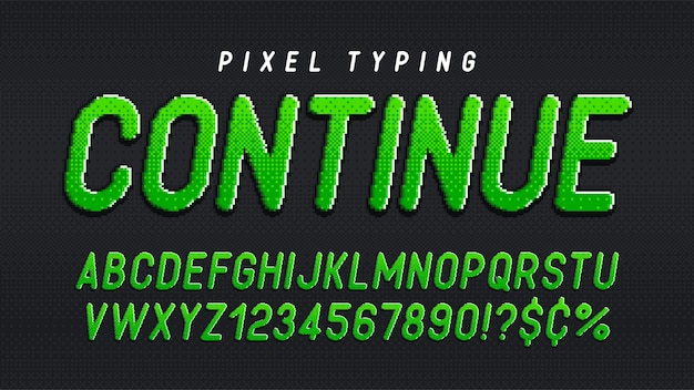 Pixel vector alphabet design, stylized like in 8-bit games. High contrast and sharp, retro-futuristic. Easy swatch color control. Resize effect.
