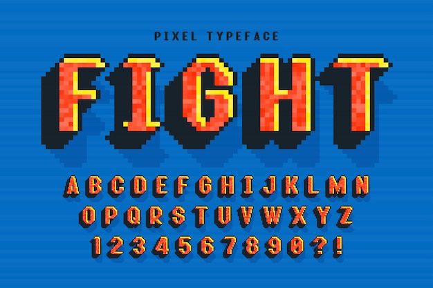 Pixel vector font design, stylized like in 8-bit games.