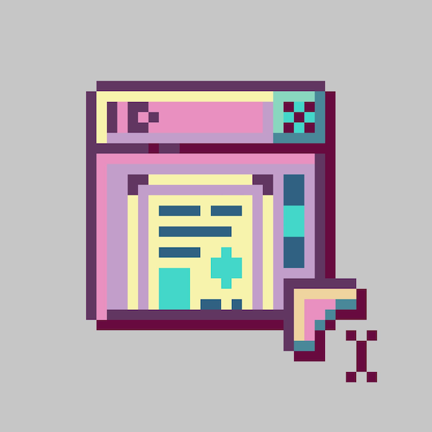 pixelated computer interface with cursor pointing at id window