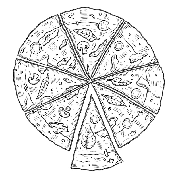 Pizza italy or italian cuisine traditional food isolated doodle hand drawn sketch with outline style