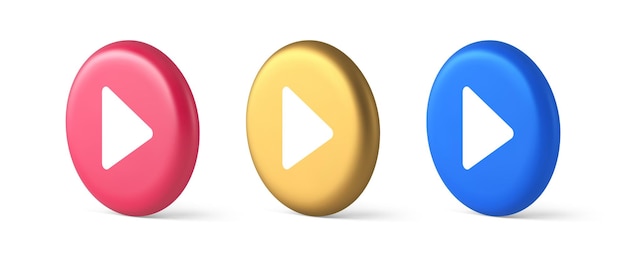 play button triangle right arrow multimedia content player web app design 3d realistic icons