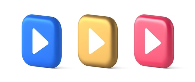 play button triangle right arrow multimedia content player web app design 3d realistic icons
