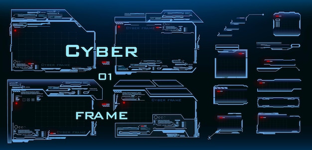 Pocket PC interface Windows and frames with cyberstyle work panels for games Game user interface HUD Holographic cyber frames windows with HUD options digital navigation