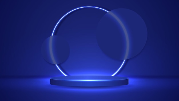 Podium or stand with line gradient neon in Scifi abstract scene with pink and blue neon frame vector rendering product display futuristic minimal scene vector design