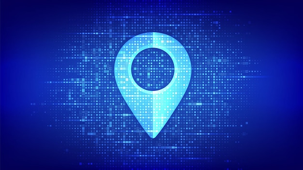 point of location sign made with binary code pointer of map matrix background with digits 10 gps pointer graphic element navigation pin point global position system symbol vector illustration