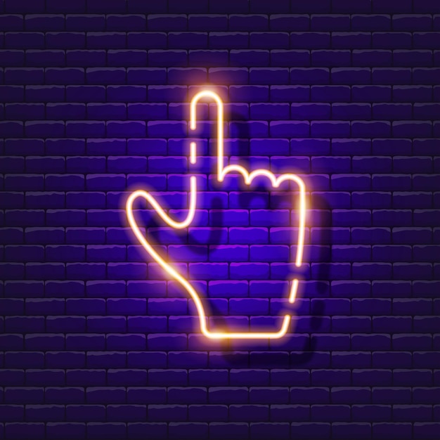 Pointer hand neon sign Hand click glowing icon Vector illustration for design Information concept
