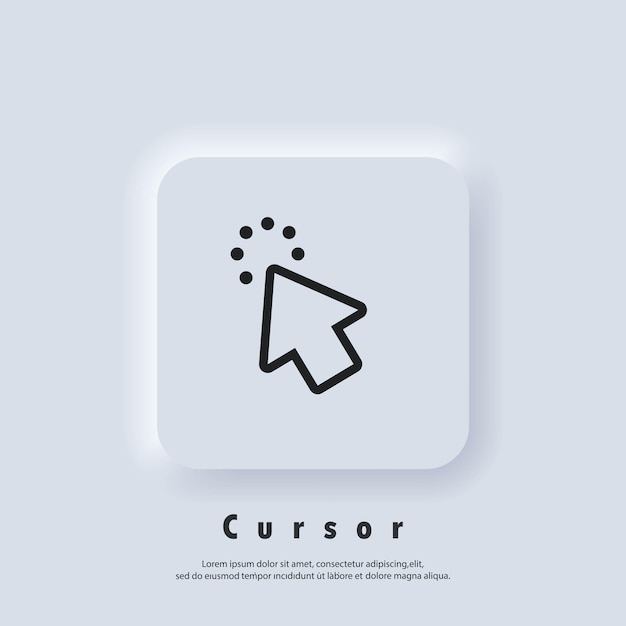 Pointer icon logo. Cursor sign. Click icon. Computer mouse, cursors, pointing. Arrow and wait. Vector EPS 10. UI icon. Neumorphic UI UX white user interface web button. Neumorphism