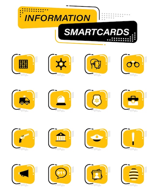 Police color vector icons on information smart cards for user interface design