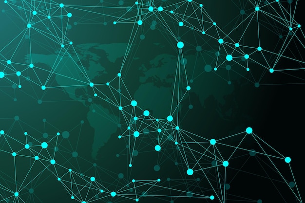 Political world map with global technology networking concept digital data visualization lines plexu...