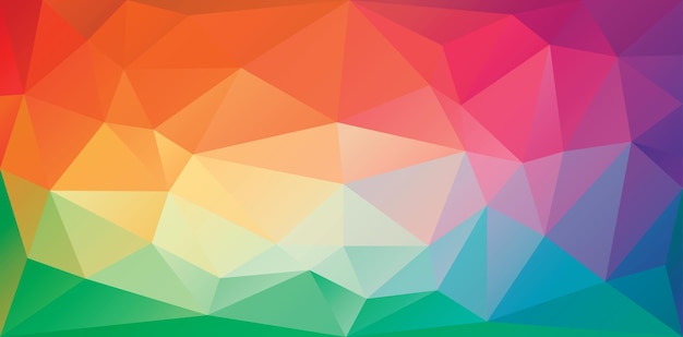 Polygonal triangular background in bright rainbow colors. Colorful banner template.